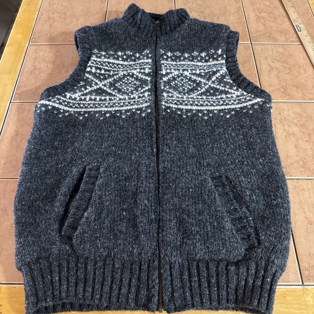 Lost Horizons Vest Mens Sz Large Wool Gray Full Zip‎ Hand Crafted Made In Nepal